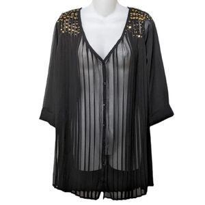 NWT STONE ROW Sheer Pleated Sequin Tunic Top XS